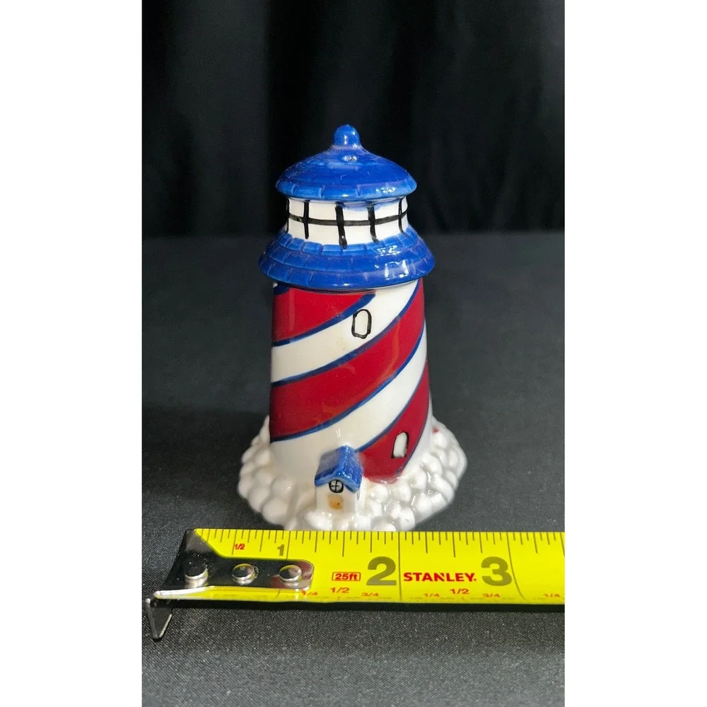 Nautical‎ Lighthouse Salt Pepper Shakers Red Blue White Ceramic Coastal Decor